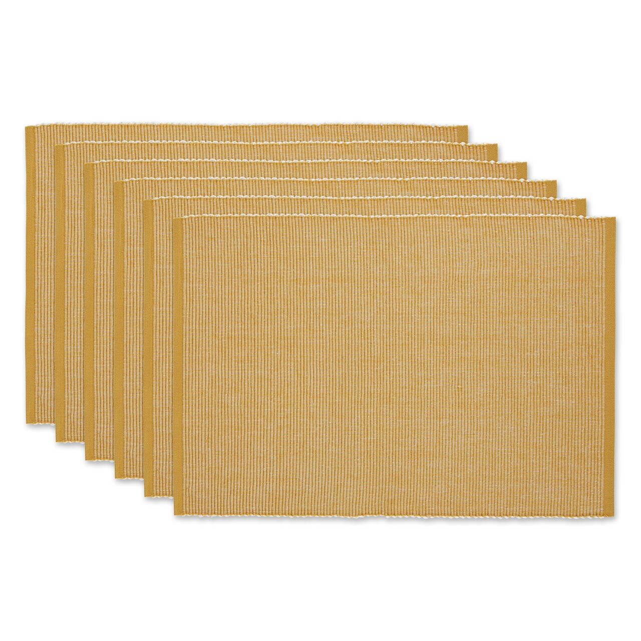 Contemporary Home Living Rectangular Ribbed Cotton Placemats - 19" - Honey Gold - Set of 6